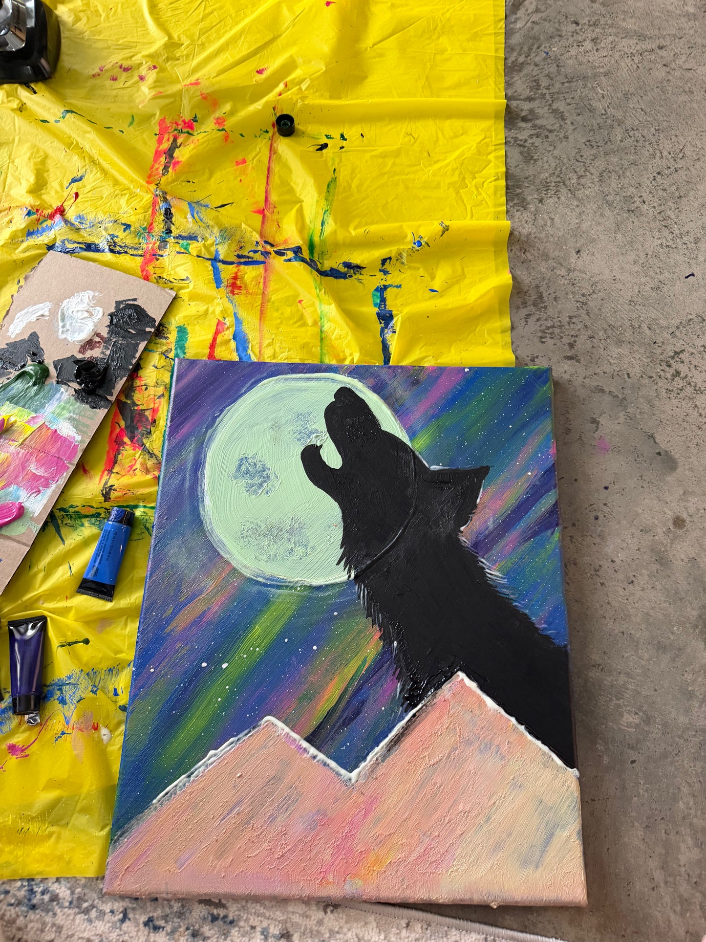 "Wolf Moon" Glow in the Dark Painting (16x20)