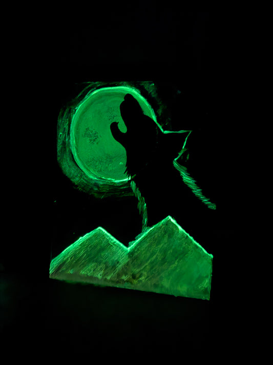 "Wolf Moon" Glow in the Dark Painting (16x20)