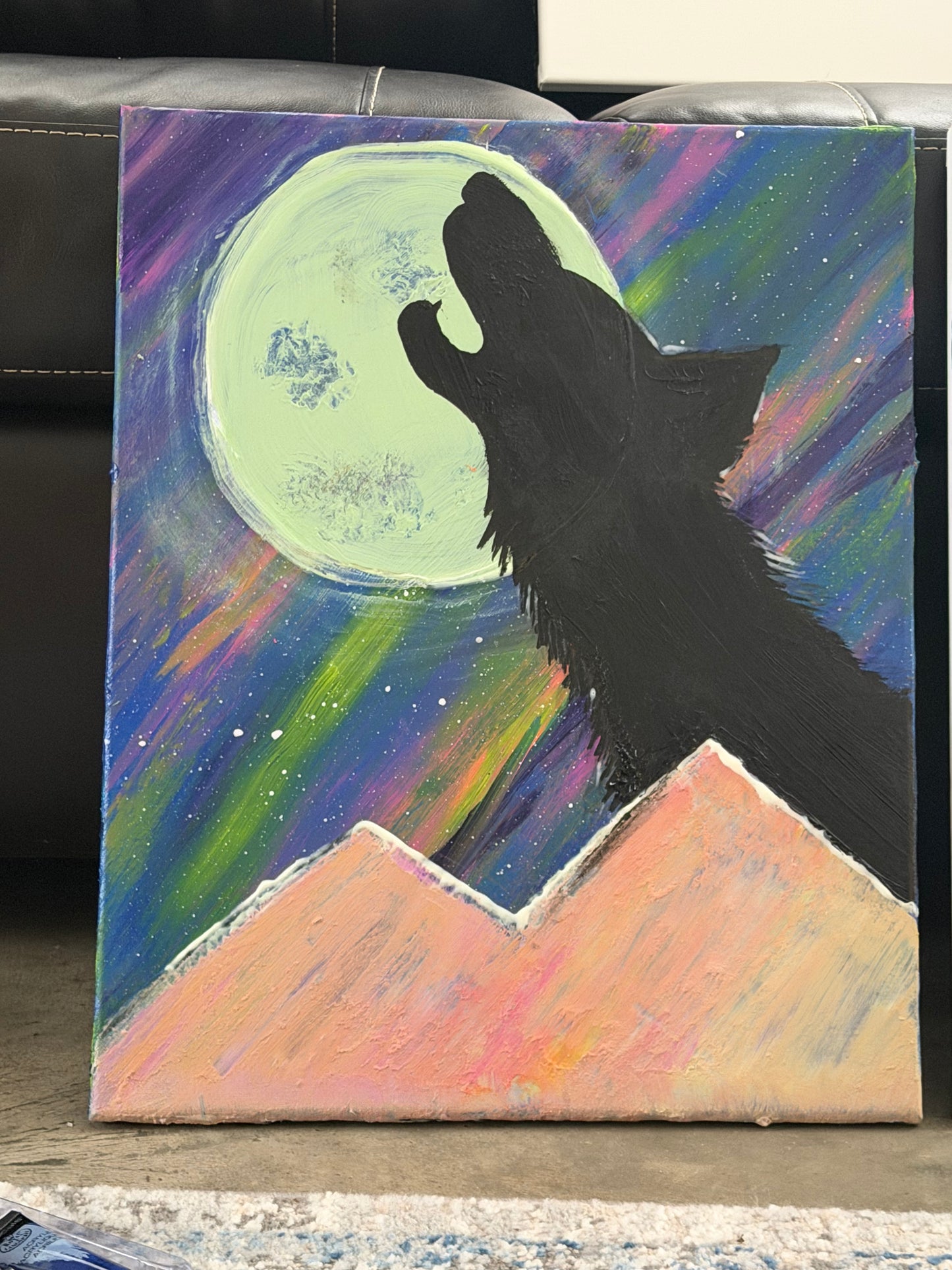"Wolf Moon" Glow in the Dark Painting (16x20)